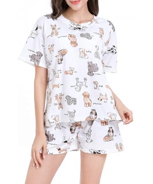 Sets Women's Fashion Dog Print Sleepwear Tee and Shorts Cute Cat Pattern Pajama Sets - White - CJ18Y3ZGQSD