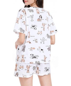 Sets Women's Fashion Dog Print Sleepwear Tee and Shorts Cute Cat Pattern Pajama Sets - White - CJ18Y3ZGQSD