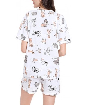 Sets Women's Fashion Dog Print Sleepwear Tee and Shorts Cute Cat Pattern Pajama Sets - White - CJ18Y3ZGQSD