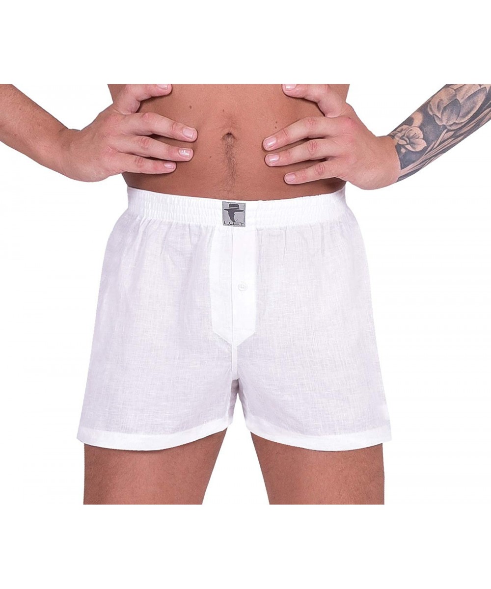 Boxer Briefs Mens Fine Linen Soft Stretch Elastic Waistband Underwear Boxer Shorts - White - CR187DHIY75