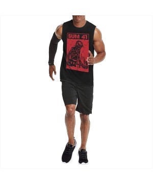 Undershirts Men's Gray Summer Round Neck Sleeveless T-Shirt-Sum 41 Gym Shirt for Relaxing - Sum 41 30 - C3190X0I3OC