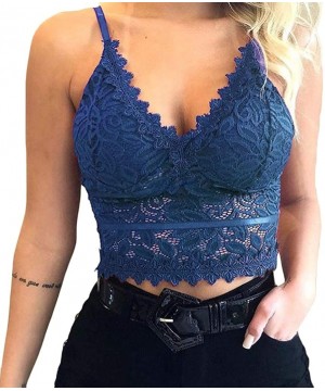 Camisoles & Tanks Women Plus Size Lace Vest Crop Wireless Bra Lingerie Sexy Underwear Camisole Bras - Blue - C61949WXLR9