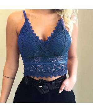 Camisoles & Tanks Women Plus Size Lace Vest Crop Wireless Bra Lingerie Sexy Underwear Camisole Bras - Blue - C61949WXLR9