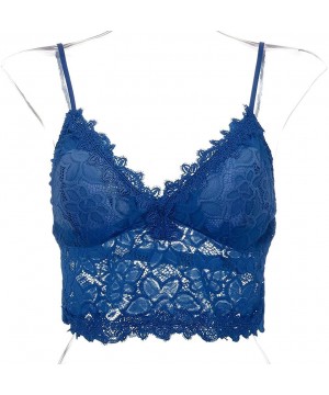 Camisoles & Tanks Women Plus Size Lace Vest Crop Wireless Bra Lingerie Sexy Underwear Camisole Bras - Blue - C61949WXLR9