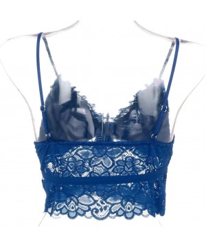 Camisoles & Tanks Women Plus Size Lace Vest Crop Wireless Bra Lingerie Sexy Underwear Camisole Bras - Blue - C61949WXLR9