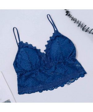 Camisoles & Tanks Women Plus Size Lace Vest Crop Wireless Bra Lingerie Sexy Underwear Camisole Bras - Blue - C61949WXLR9