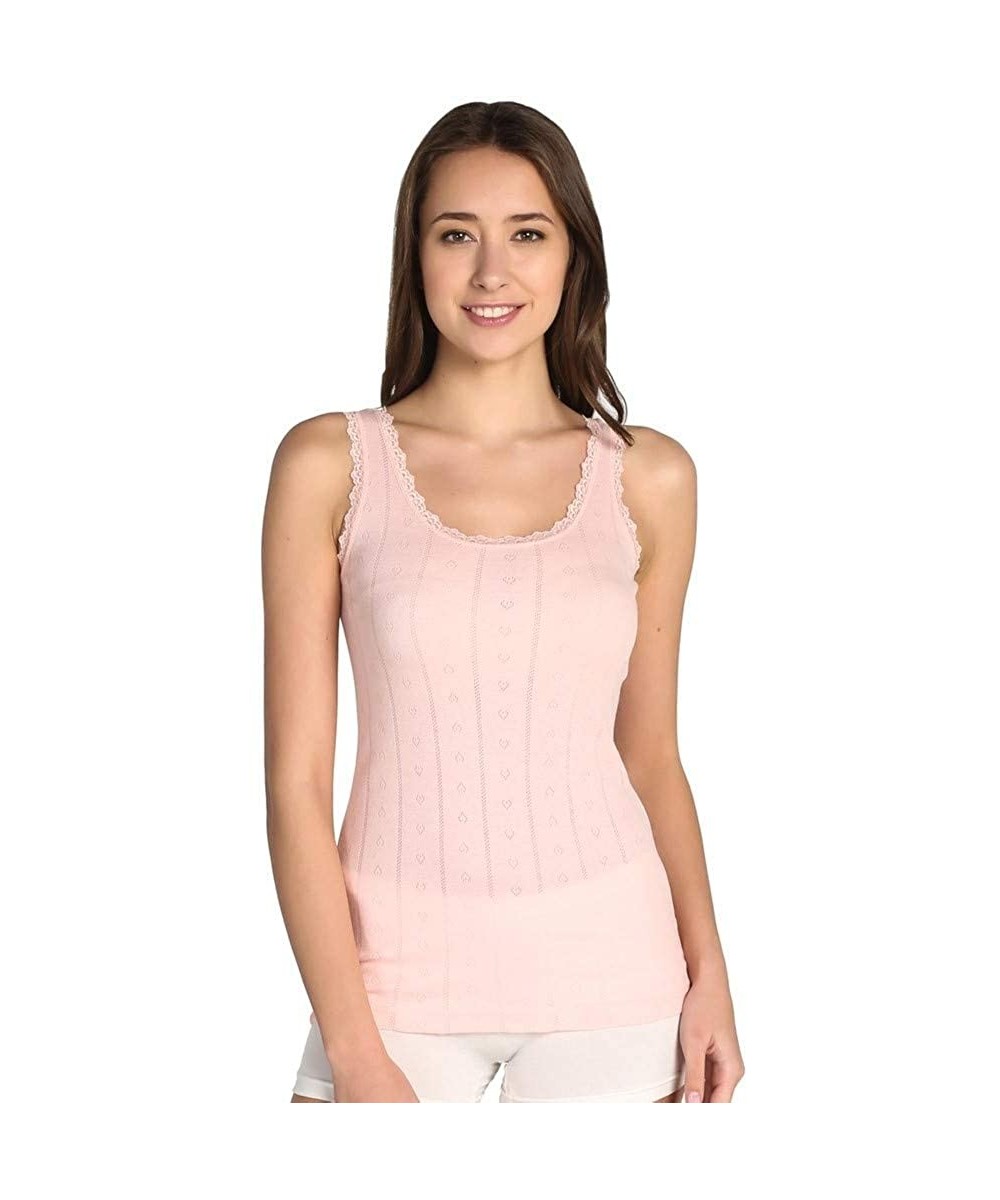 Camisoles & Tanks Camisole for Women- 100% Cotton- Airy Soft Comfy Cami Tank Tops Lace Undershirt - Wide Strap/Pink - CM18WG9...