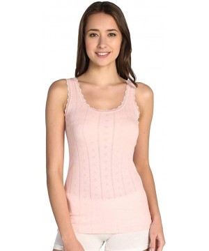 Camisoles & Tanks Camisole for Women- 100% Cotton- Airy Soft Comfy Cami Tank Tops Lace Undershirt - Wide Strap/Pink - CM18WG9...