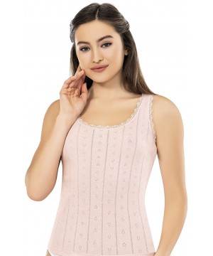 Camisoles & Tanks Camisole for Women- 100% Cotton- Airy Soft Comfy Cami Tank Tops Lace Undershirt - Wide Strap/Pink - CM18WG9...