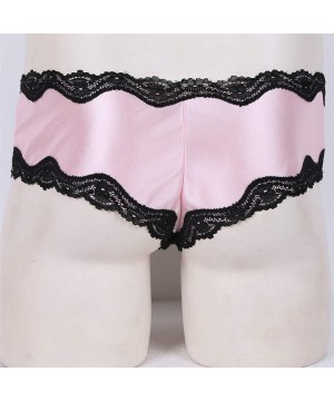 Briefs Men Lacework Sissy Panties Lingerie Stretchy Bulge Pouch Bikini Briefs Sexy Underwear Underpants - Pink - CX19E7MINW5