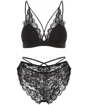 Bras Women Push Up Lace Bra and Panty Set Underwire Lightly Lined Sexy Lingerie Set - Black - CQ1997ETKAE