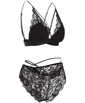 Bras Women Push Up Lace Bra and Panty Set Underwire Lightly Lined Sexy Lingerie Set - Black - CQ1997ETKAE