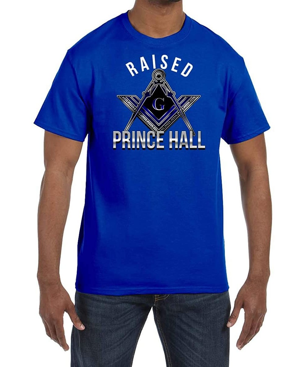 Undershirts Raised Prince Hall Square & Compass Masonic Men's Crewneck T-Shirt - Royal - CR1853OQ445