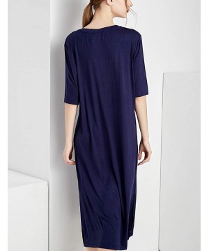 Nightgowns & Sleepshirts Women's Soft Nightgown V Neck Loungewear Solid Pajama Long Sleep Dress - Blue - CS199G47O23