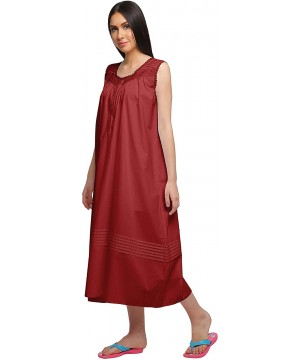 Nightgowns & Sleepshirts Solid Womens Button Placket Knee Long Nightdress Cotton Night Gown - Maroon - CV18Z8Z6GHO