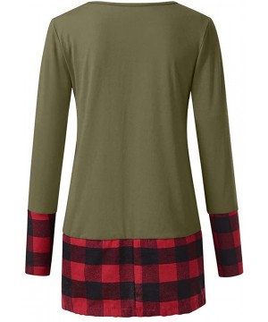 Tops Womens Christmas Tops Plaid Splice Hem Reindeer Long Sleeve Cute Tunic Blouse - Green - CK18L3XWL82