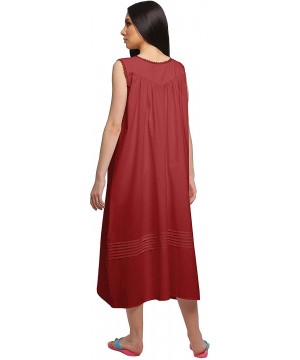 Nightgowns & Sleepshirts Solid Womens Button Placket Knee Long Nightdress Cotton Night Gown - Maroon - CV18Z8Z6GHO