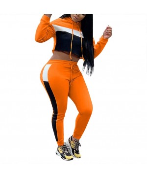 Thermal Underwear Womens Sexy 2 Piece Sports Outfit Set Color Block Hoodie Tops and Skinny Long Pant Set Sweatsuits - Orange ...