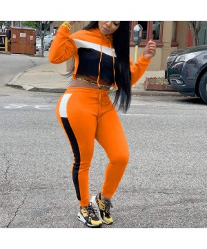 Thermal Underwear Womens Sexy 2 Piece Sports Outfit Set Color Block Hoodie Tops and Skinny Long Pant Set Sweatsuits - Orange ...