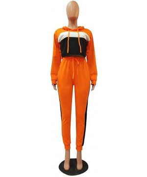 Thermal Underwear Womens Sexy 2 Piece Sports Outfit Set Color Block Hoodie Tops and Skinny Long Pant Set Sweatsuits - Orange ...