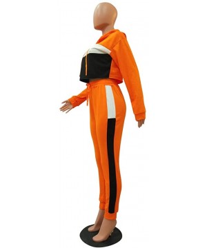 Thermal Underwear Womens Sexy 2 Piece Sports Outfit Set Color Block Hoodie Tops and Skinny Long Pant Set Sweatsuits - Orange ...