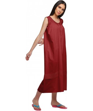 Nightgowns & Sleepshirts Solid Womens Button Placket Knee Long Nightdress Cotton Night Gown - Maroon - CV18Z8Z6GHO