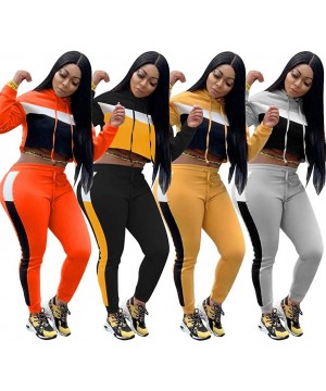 Thermal Underwear Womens Sexy 2 Piece Sports Outfit Set Color Block Hoodie Tops and Skinny Long Pant Set Sweatsuits - Orange ...