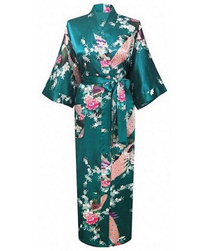 Robes Green Wedding Bride Bridesmaid Robe Satin Rayon Bathrobe Nightgown for Women Kimono Sleepwear Flower - Drak Green - CL1...