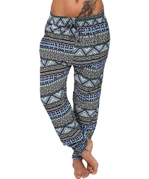 Bustiers & Corsets Women Casual Plus Size Print Elastic Waist Drawstring Straight Loose Long Pants Blue - CU199I6UYE9