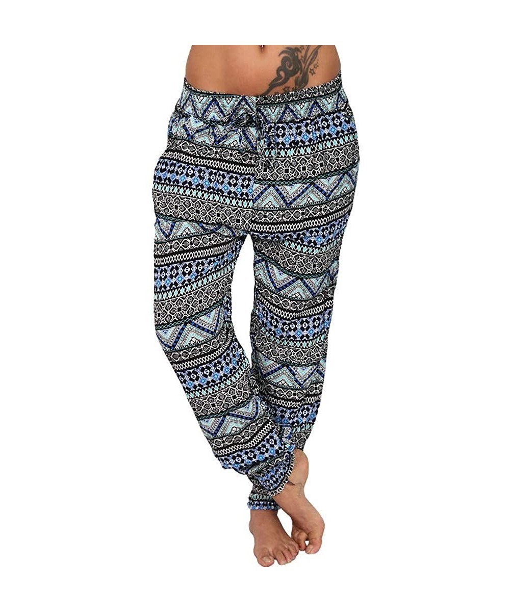 Bustiers & Corsets Women Casual Plus Size Print Elastic Waist Drawstring Straight Loose Long Pants Blue - CU199I6UYE9