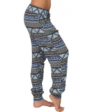 Bustiers & Corsets Women Casual Plus Size Print Elastic Waist Drawstring Straight Loose Long Pants Blue - CU199I6UYE9