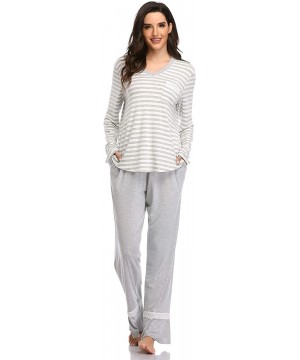 Sets Pajamas for Women- Long Sleeve V Neck Sleepwear Lightweight Striped Lounge wear - Grey - CR18Y7NLE25