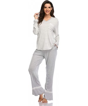 Sets Pajamas for Women- Long Sleeve V Neck Sleepwear Lightweight Striped Lounge wear - Grey - CR18Y7NLE25