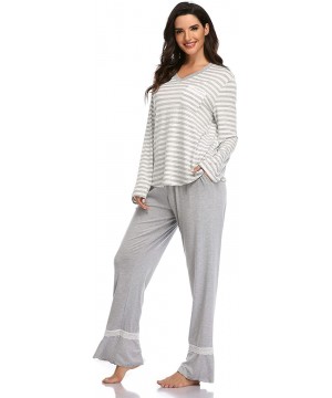 Sets Pajamas for Women- Long Sleeve V Neck Sleepwear Lightweight Striped Lounge wear - Grey - CR18Y7NLE25