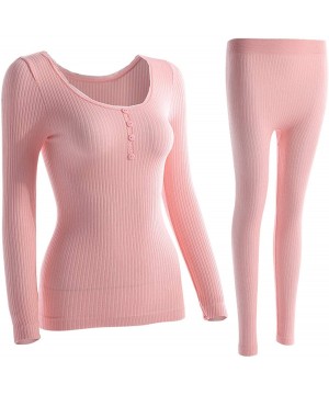 Thermal Underwear Winter Thin Women Seamless Warm Long Johns Fashion Sexy Women Slimming Thermal Underwear Sets - Pink - CM19...