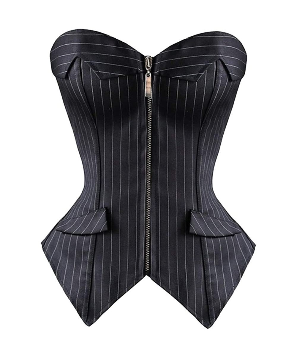 Bustiers & Corsets Overbust Bustiers Women Striped Office Party Corsets Lace Up Lingerie Tops Plus Size - Black - CW18TMQS2W9