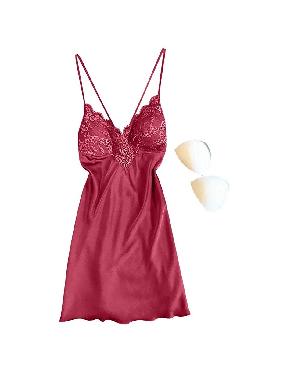 Bras New Women Lace Teddy Lingerie Sexy Deep V One Piece Nightdress Underwear - Wine - CU196GXC9UT