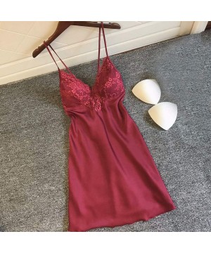 Bras New Women Lace Teddy Lingerie Sexy Deep V One Piece Nightdress Underwear - Wine - CU196GXC9UT