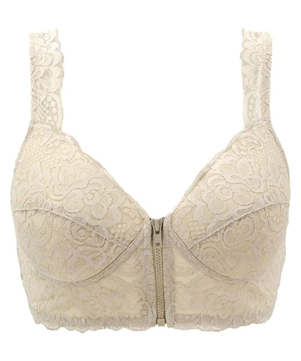 Bras Front Cross Breathable Silk Bra Solid Color Curved Gathered Bra - E-beige - CD193N080DE