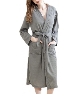 Robes Women's 3/4 Sleeve Cotton Kimono Fashion Waffle-Weave-Spa Lightweight Robes - Grey - C119DIG7RZZ