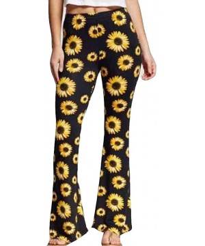 Bottoms Women Sunflower Print Flare Pants Loose Wide Leg Pants Fashion Comfy Pajama Lounge Pants - Black - C519CAUORN3