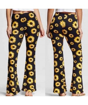 Bottoms Women Sunflower Print Flare Pants Loose Wide Leg Pants Fashion Comfy Pajama Lounge Pants - Black - C519CAUORN3