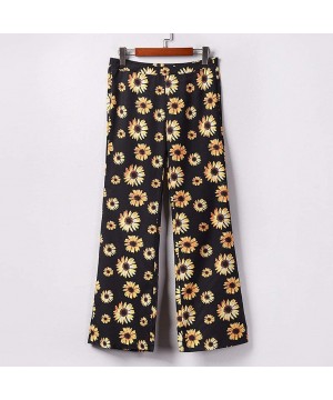 Bottoms Women Sunflower Print Flare Pants Loose Wide Leg Pants Fashion Comfy Pajama Lounge Pants - Black - C519CAUORN3