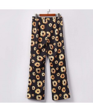 Bottoms Women Sunflower Print Flare Pants Loose Wide Leg Pants Fashion Comfy Pajama Lounge Pants - Black - C519CAUORN3