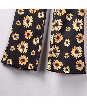 Bottoms Women Sunflower Print Flare Pants Loose Wide Leg Pants Fashion Comfy Pajama Lounge Pants - Black - C519CAUORN3