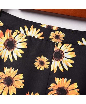 Bottoms Women Sunflower Print Flare Pants Loose Wide Leg Pants Fashion Comfy Pajama Lounge Pants - Black - C519CAUORN3