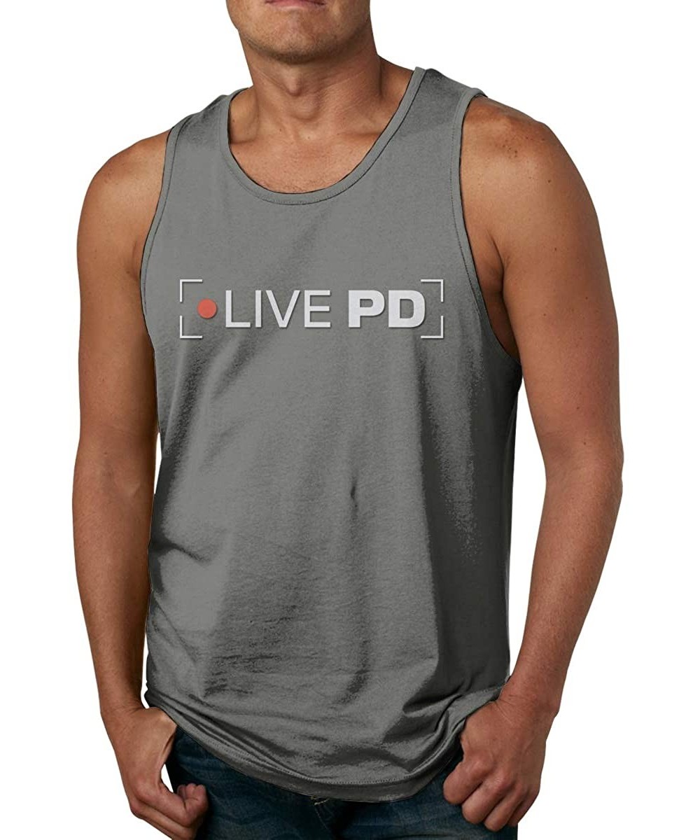 Undershirts Men Fashion Logo with Live PD Fitness Sleeveless Tank T-Shirt - Deep Heather - C4198QAMSA9