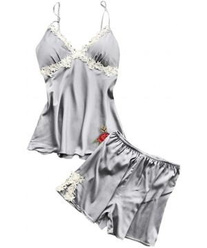 Sets Sexy Lingerie Nightie for Women Rose Lace Patchwork Camisole Shorts Sleepwear Homewear - Gray - C3197U2EEEK