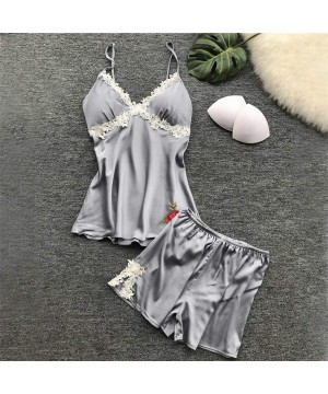 Sets Sexy Lingerie Nightie for Women Rose Lace Patchwork Camisole Shorts Sleepwear Homewear - Gray - C3197U2EEEK