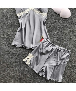 Sets Sexy Lingerie Nightie for Women Rose Lace Patchwork Camisole Shorts Sleepwear Homewear - Gray - C3197U2EEEK